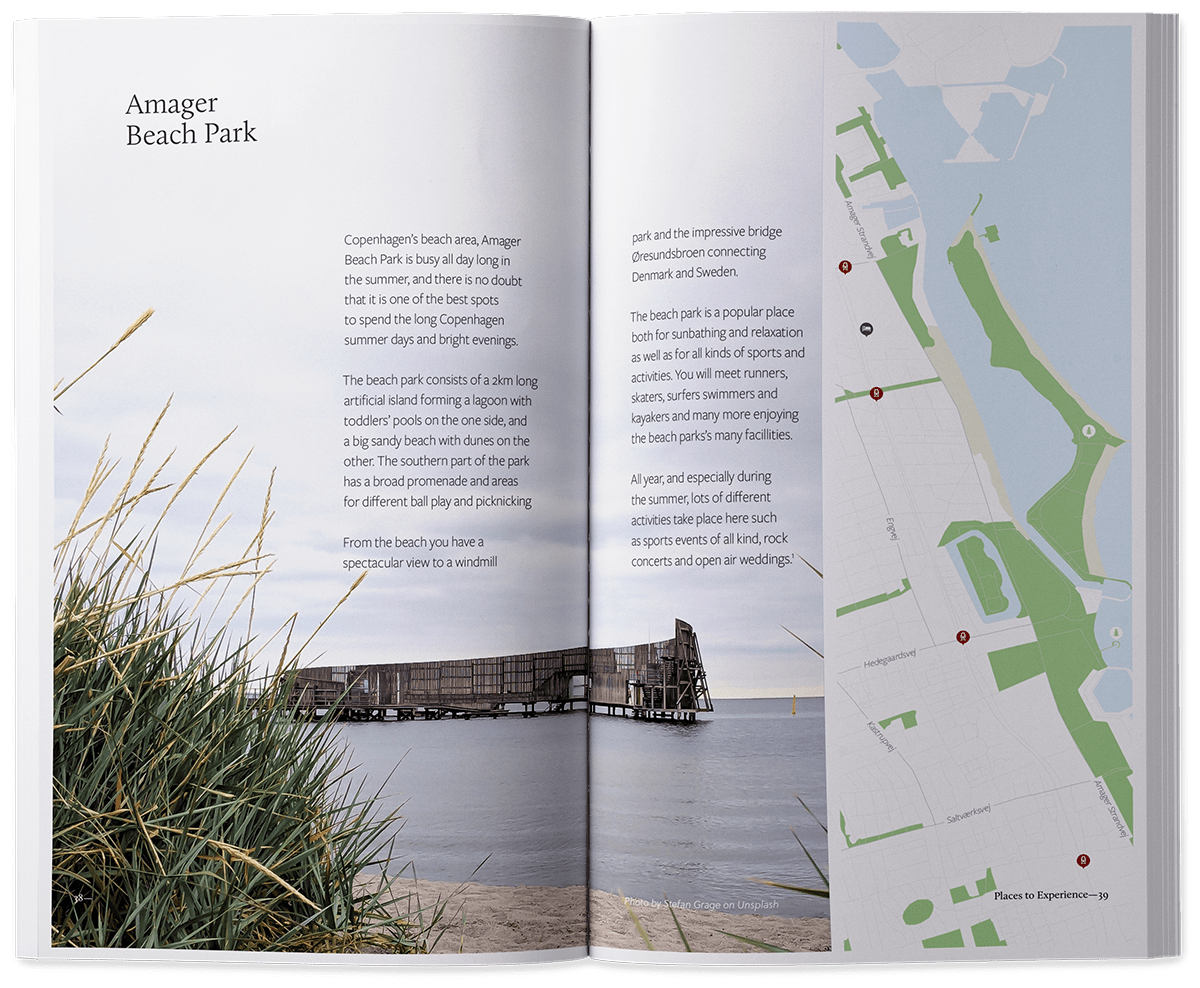 Image of booklet spread describing Amager beach park