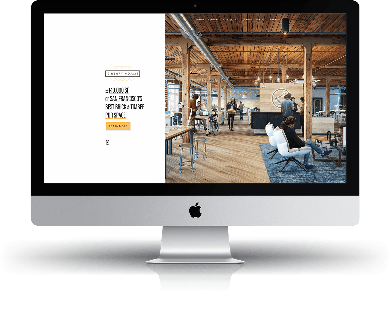 Mock-up of website on large desktop screen.